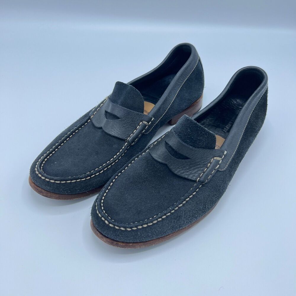 Johnston & Murphy Danbury Sheepskin Suede Leather Penny Loafers Size 10M Navy